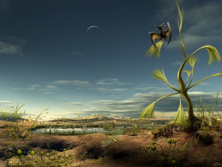 Alien Biotope - nature, sky, 3d, flowers, space, fantasy