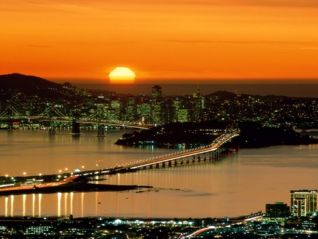 san francisco sun - san-francisco-sun, california, arquitecture, northamerica, sunset, bridge, usa, san francisco