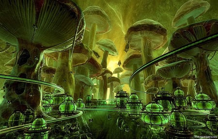 Green Valley - abstract, cities, 3d, green, space, fantasy