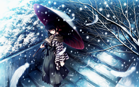 Cold Winter - girl, snow, beautiful, winter, anime, seasonal