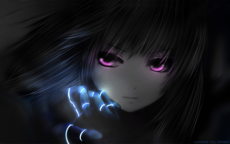 Kula Diamond - girl, female, dark background, long hair, anime girl, black hair, kof, glow, king of fighters, hand, anime, video games, kula diamond, cute, pink eyes