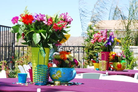 Colorful Home decoration - home, balcony, colorful, table, flowers, clebration, decoration, flower