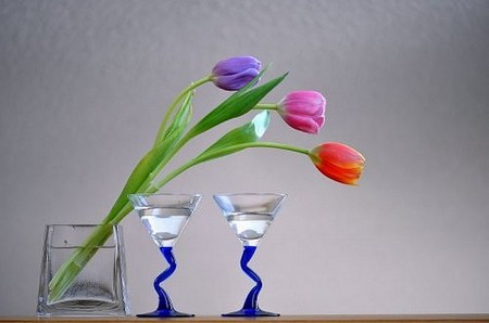 tulips - vase, colorful, tulips, flower, glass