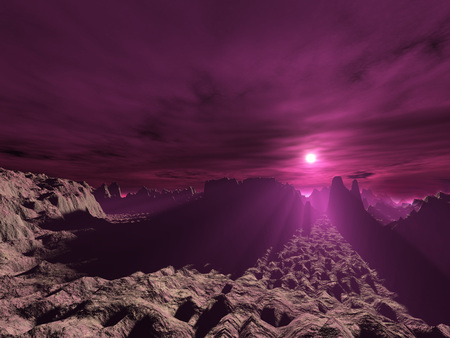 Purple Sky - clouds, nature, purple, mountains, sun, sky