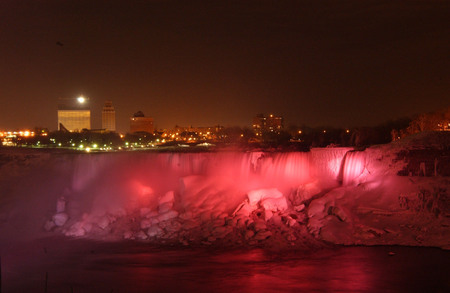 Niagra Falls_red - river, city, waterfalls, people