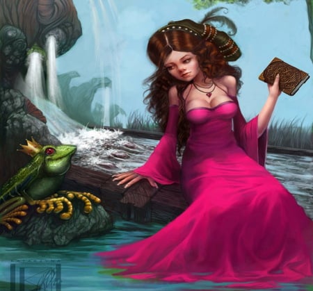 Prince Frog - abstract, river, prince, fantasy, girl, beauty, frog