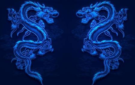 DOUBLE BLUE - double, neon, dragons, blue