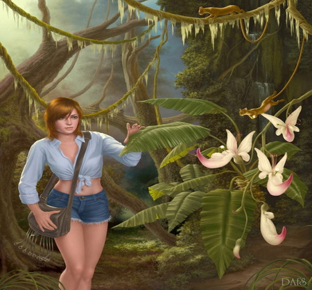 Pearl Hunters - pearls, beauty, abstract, girl, jungle, waterfalls, fantasy