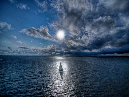 Sailing - beauty, sky, peaceful, sailboats, view, reflection, clouds, boat, ocean, boats, sailing, lovely, nature, beautiful, splendor, sailboat, sea