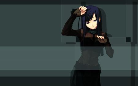 Smile - black, anime, purple, blue, girl, dark