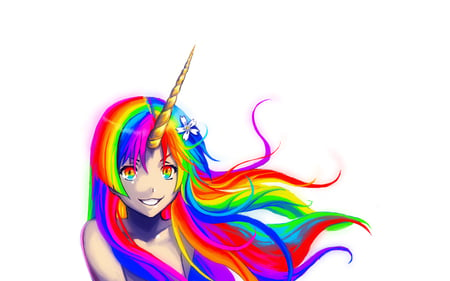 rainbow girl - anime, colorful, horn, girl