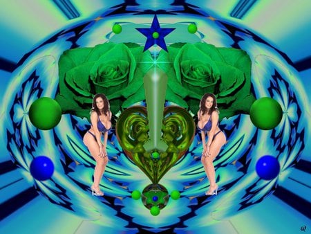 Driving a Green Rocket - eye candy, collage, 3d, fractal, abstract