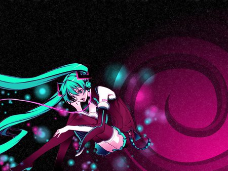 Vocaloid - hatsune miku, pink, headphones, long hair, aqua hair