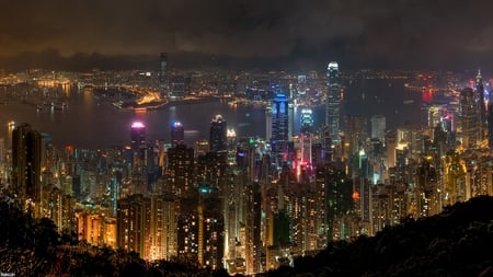 Town - nature, town, colors, night, light, sky