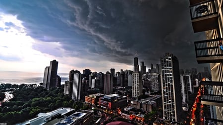 war sky - nature, sky, town, cloud, light, lights