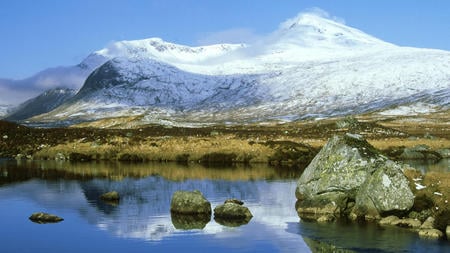 Alpine Lake - white, sky, quiet, lake, alpine, mountain, blue, snow