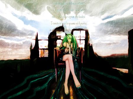 vocaloid - city, aqua, set, green hair