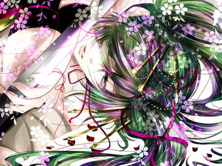 miku hatsune - beatiful, vocaloid, blue eyes, flowers, green hair