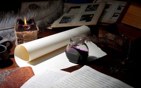 The Letter - photos, pretty, romantic, beautiful, photography, candle, letter, feather, beauty, romance, lovely, light, ink, old, candles, paper