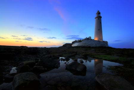 Lighthouse - architecture, lighthouses, sea, rocks