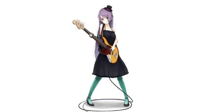 bakemonogatari - hat, dress, bass, cosplay, long hair, purple hair, purple eyes