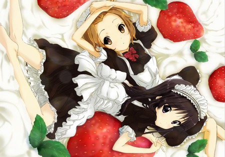 K-on - mio, maid, ritsu, long hair, 2 girls, head band