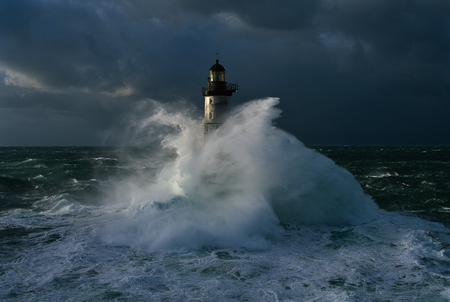 crashing waves - clouds, water, lighthouse, beautiful, photography, sea, beauty, ocean, waves, sky