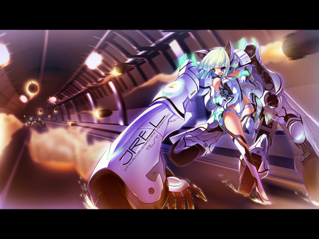 Battle in the Tunnel - gun, beauty, sexy, thigh highs, hot, warrior, long hair, anime girl, beautiful, cute