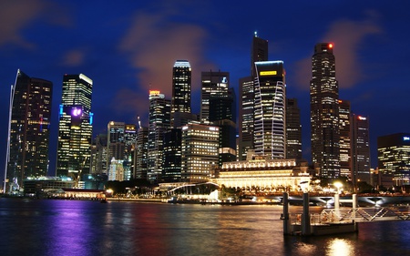 Singapore - clouds, water, rivers, beautiful, night, architecture, singapore, nature, lights, skyscrapers, sky