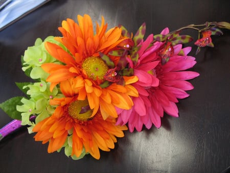 DAISIES - daisies, orange, yellow, green