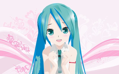 Hatsune Miku - aqua, music, anime girl, white, art, game, cool, artistic, hatsune miku, song, vocaloids, program, vocaloid, beautiful, 3d, pink, blush, diva, happy, nice, beauty, twintail, singer, black, virtual, pretty, idol, anime, miku, cute, girl, project diva, cg, hatsune, smile, digital, awesome