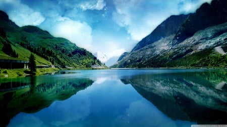 Magic Mountains - green, lake, mountain, blue