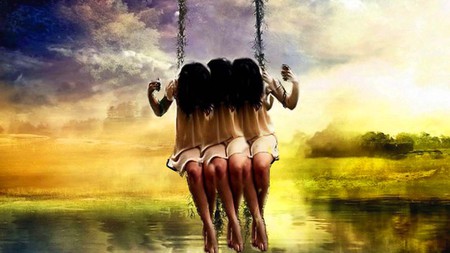 the three demons - swings, girls, landscape, demons