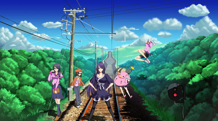 Bakemonogatari at railroad - anime, railroad, female, bakemonogatari