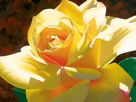 Yellow Beauty Rose 1 - yellow, brian davis, beauty, love, flower, davis, nature, painting, rose, floral, art