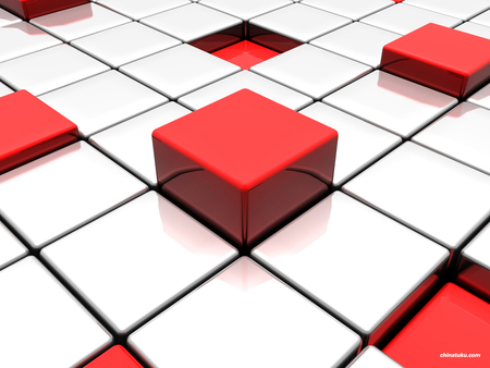 Red & White Cubes - cgi, art, abstract, 3d