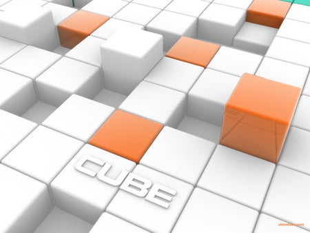 Orange & White Cubes - abstract, 3d, cgi, art