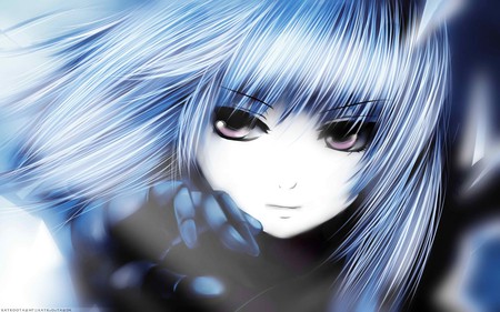 blue haired beauty - female, girl, hair, cartoon, eyes, drawing, pretty, blue, anime, cute, manga