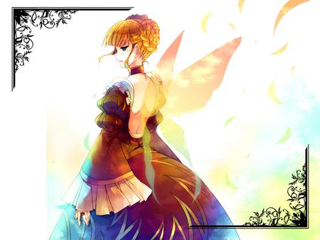 butterfly anime girl - beauty, girl, female, cartoon, drawing, fantasy, art, butterfly, insect, animal, manga, artistic