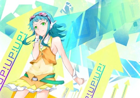 Vocaloid - gumi, long hair, aqua eyes, headphones, aqua hair, dress