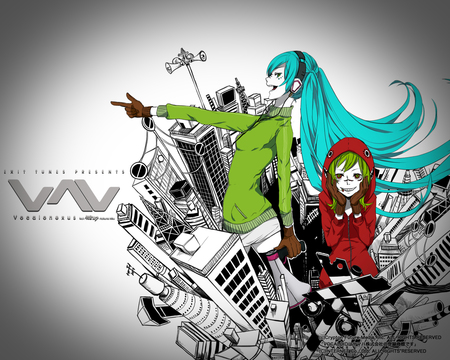 Vocaloid - hatsune miku, matryoshka, twintails, vocaloid, gumi, 2girls