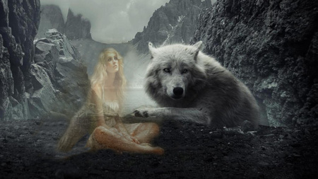 Angel and the Wolf - special, feeling, angel, wonderful, forever, never ending, love, meaning, wolf, true love, together, caring, beautiful, photoshop, hope, emotion, happy