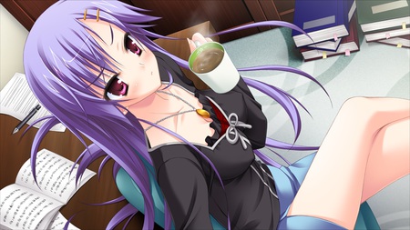 Hontani Kanae - kisaragi gold star, blushing, anime girl, beautiful, hot, blush, beauty, necklace, cute, purple hair, sexy, game cg