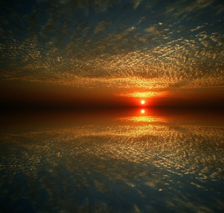 Mirror Image - sky, romantic, reflection, sun, orange, sunset, sea