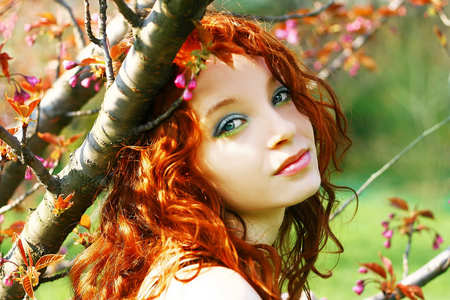 Beautiful hair - red, pretty, woman, green