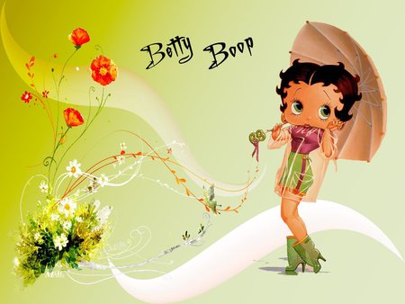 Betty Boop - flowers, betty boop, umbrella, green