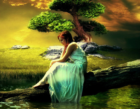 Relaxing - woman, nature, fantasy, 3d