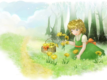 Little girl - flower, girl, nature, drawing