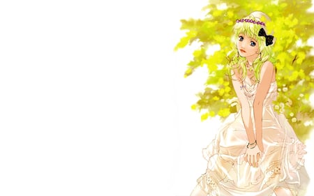 Blond beauty in white dress - white, beauty, female, dress