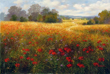 Paul Guy Gantner. Родные просторы - nature, painting, paul guy gantner, field, flower, art